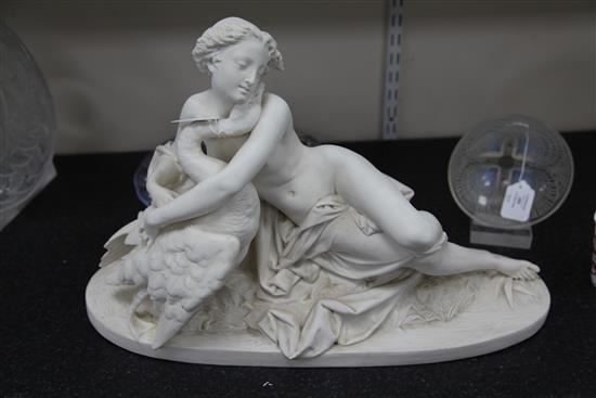A Minton & Co parian group of Leda and the swan, modelled by Albert Carrier-Belleuse, mid 19th century, length 56cm height 36cm, minor